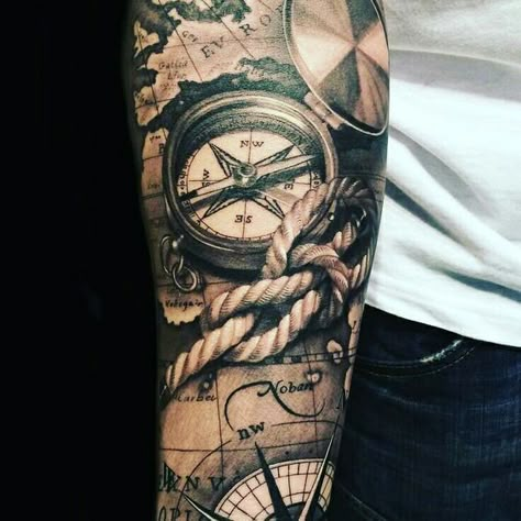 120 Best Compass Tattoos for Men | Improb Nautical Star Tattoo, Rope Tattoo, Nautical Star Tattoos, Compass Tattoo Men, Nautical Tattoo Sleeve, Star Tattoo Meaning, Marine Tattoo, Pirate Tattoo, Compass Tattoo Design