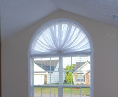 half moon window treatments | Covering a large bedroom window (drapes, paint, ceiling, curtains ... Bedroom Window Coverings, Arched Window Coverings, Half Moon Window, Curtains For Arched Windows, Bedroom Window Treatments, Window Coverings Bedroom, Arched Window Treatments, Small Basement Remodeling, Moon Window