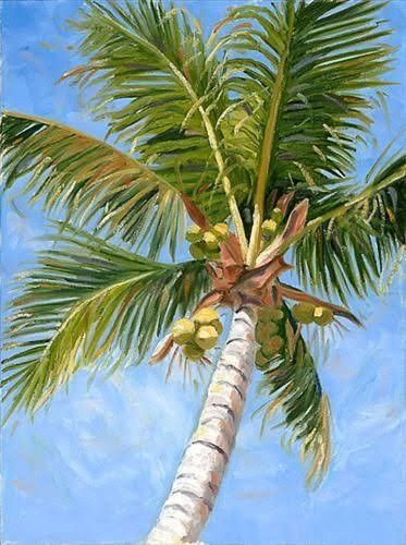 Coconut Tree Drawing, Paint Trees, Palm Tree Drawing, Drawing Tree, Green Gardens, Tropical Trees, Tropical Painting, Coconut Palm Tree, Tree Textures