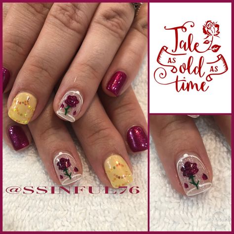 Beauty And Beast Nail Ideas, Beauty Beast Nail Designs, Beauty And The Beast Rose Nails, Beauty And The Best Nail Designs, Disney Beauty And The Beast Nails, Beauty Beast Nails, Beauty And The Best Nails, Disney Nails Beauty And The Beast, Beauty And The Beast Wedding Nails