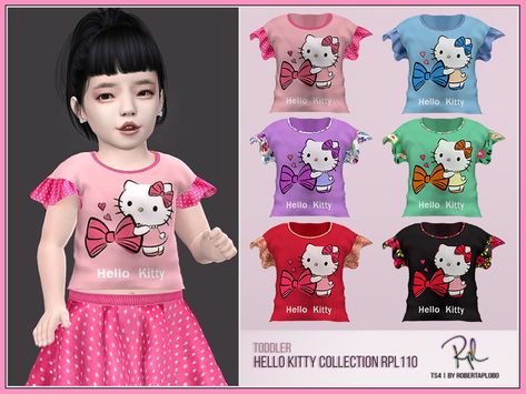 Sims 4 Toddler Clothes, Sims 4 Cc Kids Clothing, The Sims 4 Pc, Kitty Clothes, Free Sims 4, Sims 4 Children, The Sims 4 Packs, Toddler Top, Hello Kitty Clothes