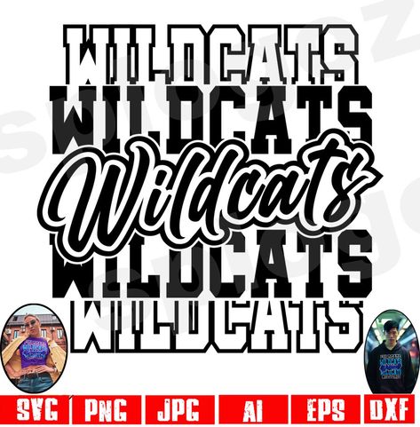 Wildcats Svg, Football Team Gifts, Wildcats Logo, Cricut Designs, Mascot Design, Svg Silhouette, Silhouette Files, High Resolution Picture, School Mascot