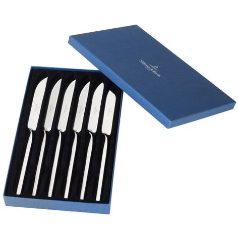 Villeroy & Boch New Wave Steak Knives, Set of 6 9 1/4 in-02 Villeroy Boch New Wave, Wedding Registry Ideas, Tactical Pocket Knife, Knife Stand, Engraved Pocket Knives, Steak Knife Set, Steak Knife, Forged Knife, Spare Change