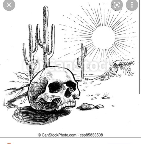 Desert Skeleton, Desert Skull, Desert Drawing, Skull Human, Cactus Drawing, Skeleton Drawings, Men Tattoos Arm Sleeve, Western Tattoos, Scene Drawing