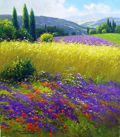 Lavender Fields, Pastel Art, Pastel Painting, Oil Painting Landscape, Watercolor Landscape, 그림 그리기, Beautiful Paintings, Painting Techniques, Painting Inspiration