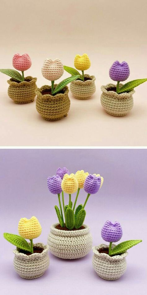 Corak Krusye, Bouquet Crochet, Crochet Plants, Spring Crochet, Crochet Flowers Free Pattern, Confection Au Crochet, Easter Crochet Patterns, Crochet Bouquet, Crochet Plant