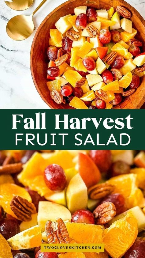 Looking for the best fall harvest Thanksgiving fruit salad recipe? This easy + healthy dish combines navel oranges, pears, apples, and grapes into a dessert that both kids and adults will love. Whip up this treat ahead of time and impress your guests with one of the best ideas for your holiday table. Whether you're planning a turkey dinner or need a quick dessert option, this fluff salad is a perfect choice. Get creative with these Thanksgiving fruit salad ideas for an unforgettable celebration. Thanksgiving Fruit Salad Recipes, Fresh Fruit Desserts Healthy, Fall Fruit Salad Recipes, Fall Fruit Platter Ideas, Apple Grape Salad, Fall Apple Salad, Fruit Salad Fall, Apple Fruit Salad, Fall Fruit Salad