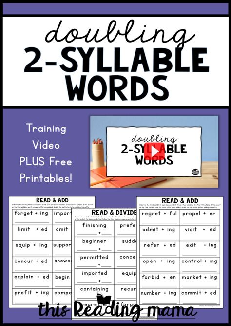 Doubling Two-Syllable Words Video + Freebie - This Reading Mama Doubling Rule, Suffix Activities, Syllable Games, Long E Words, Classroom 2023, Word Study Activities, Reading Printables, Cells Project, Multisyllabic Words