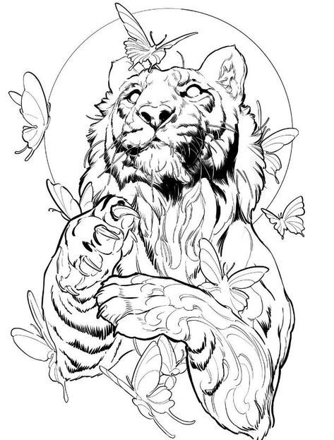 Tiger Tattoo Drawing, Tiger Tattoo Sketch, Tigers Drawing, Tiger Head Drawing, Tiger Butterfly Tattoo, Tiger Tattoo Ideas, Tiger Sketch, Tiger Tattoo Design, Tiger Drawing