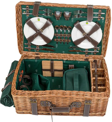 Les Jardins de la Comtesse - Champs Elysees Picnic Basket - 4 Person Luxury Picnic Basket, Picnic Basket Set, Small Cooler, Picnic Baskets, Wicker Picnic Basket, Picnic Ideas, Flower Girl Baskets, Wedding Gift Baskets, Sewing Baskets