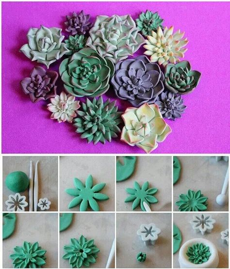 How to make fondant succulent plants Cupcakes Decoration Diy, Clay Critters, Deco Cupcake, Succulent Cupcakes, Succulent Cake, Diy Cake Decorating, Gum Paste Flowers, Fondant Decorations, Fondant Flowers