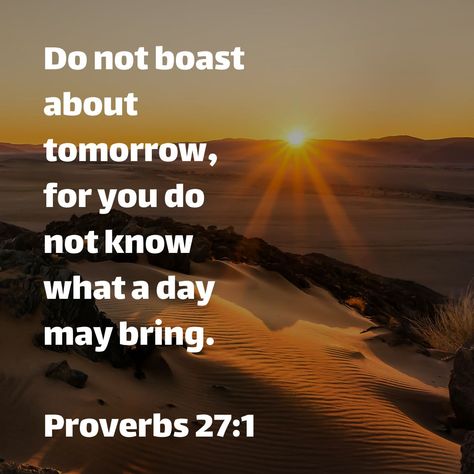 Do not boast about tomorrow, for you do not know what a day may bring. Proverbs 27:1 ESV Proverbs 27, Youversion Bible, Daily Bible Reading, What A Day, Bible Versions, Favorite Bible Verses, Reading Plan, Verse Of The Day, Spiritual Inspiration