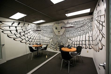 Hootsuite Meeting Room Owl Mural, Interior Graffiti, School Murals, Cool Office, Mural Wall Art, Office Walls, Wall Graphics, Mural Art, Wall Paint