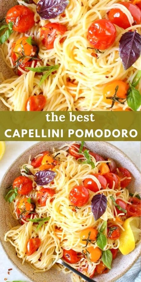 Easy Light Recipes, Pasta And Diced Tomato Recipes, Cappelini Pomodoro, Pasta Pomodoro Recipe Simple, Pasta Bowls Recipe, Meatless Pasta Recipes For Dinner, Cappellini Pomodoro, Capellini Pasta Recipes, Meatless Spaghetti Recipes