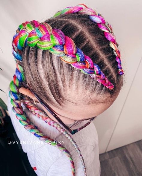 Unicorn Braid, Circus Hair, Dutch Braid Styles, Inspiring Hairstyles, Rainbow Braids, Two Braid Hairstyles, Hair Due, Braided Cornrow Hairstyles, Jumbo Braids