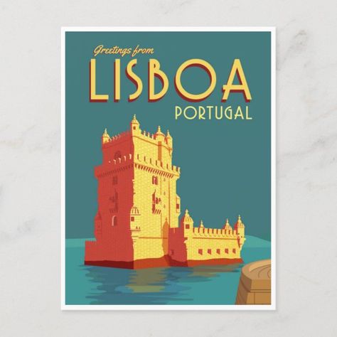 vintage travel retro watercolor Lisbon Portugal  Postcard Lisbon Postcard, Portugal Postcard, Retro Watercolor, Vintage Postcards Travel, Lisbon Portugal, Vintage Travel, Lisbon, Vintage Shops, Portugal