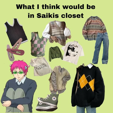 Saiki Kusuo Outfit Ideas, Saiki K Casual Clothes, Saiki Inspired Outfits, Saiki K Outfit Ideas, Saiki K Inspired Outfits, Saiki Kusuo Outfit, Saiki K Outfits, Saiki Cosplay, Saiki Kusuo Cosplay