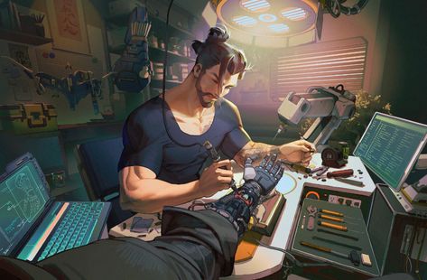 Hanzo And Cassidy, Cyberpunk Concept Art, Arte Van Gogh, Overwatch Fan Art, Cyberpunk Aesthetic, Arte Cyberpunk, Cyberpunk Character, Ex Machina, Cyberpunk Art