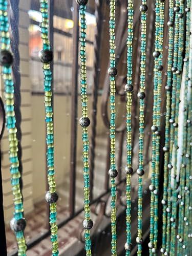 Bohemian Hippy Beaded Curtain for Doorways, Doorway Beads, Glass Beads Strings for Window, Hallway Entrance,Wall Closet and Bedroom Decor 76" inch Length (Green) Doorway Beads, Window Hallway, Beaded Curtains Doorway, Entrance Wall, Hallway Entrance, Beaded Curtain, Doorway Curtain, Wall Closet, Beaded Curtains