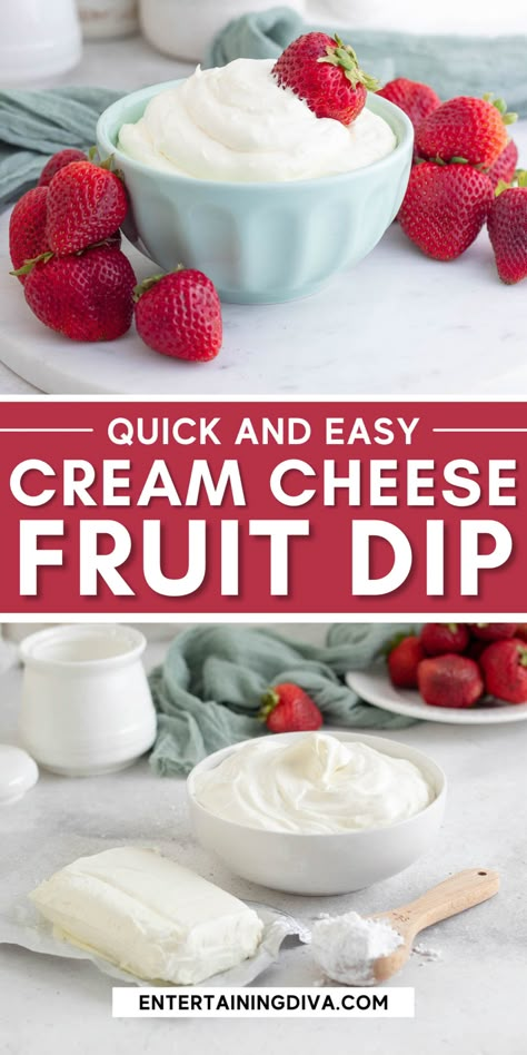 Light Fruit Dip, Cream Cheese Fruit Dip Powdered Sugar, Cream Cheese Whipped Cream Dip, Cream Cheese Dip For Fruit, Fruit Dip With Cream Cheese, Cheesecake Fruit Dip, Dipping Strawberries, Cream Cheese Fruit Dip Recipe, Party Appetizers For A Crowd