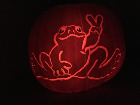 Frog Pumpkin Carving, Frog Pumpkin, Cute Pumpkin Carving, Pumkin Carving, Pumpkin Carving Patterns, Fun Pumpkins, Pumpkin Ideas, Carving Ideas, Halloween Food For Party