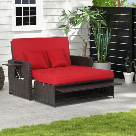 Wade Logan® Armonee 67'' Outdoor Loveseat & Reviews | Wayfair Rattan Loveseat, Daybed Lounge, Daybed Sets, Rattan Daybed, Double Chaise Lounge, Wicker Loveseat, Rattan Lounge Chair, Patio Loveseat, Patio Sofa Set