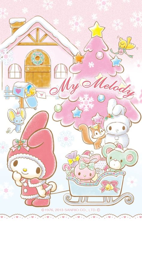 Wall Paper Iphone, Paper Iphone, Melody Wallpaper, Japanese Poster Design, My Melody Wallpaper, Kitty Christmas, Xmas Wallpaper, Kawaii Christmas, Hello Kitty Christmas