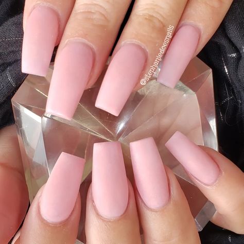 Creamy Pink Acrylic Nails, C Shape Nails Long, Matte Plain Nails, Natural Acrylic Nails Matte, Matt Pink Acrylic Nails, Ballerina Nails Medium Length Pink, Plush Pink Nails, Light Pink Matte Acrylic Nails, Matte Square Nails Short