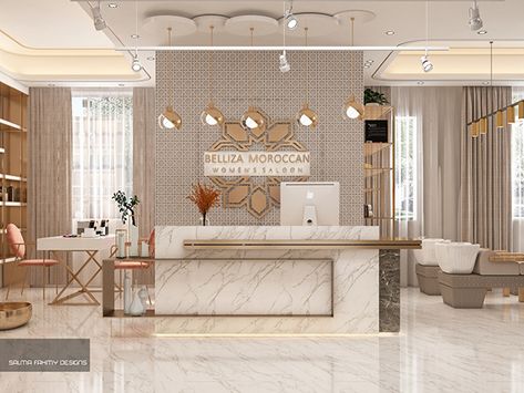 Reception For Salon, Luxury Beauty Salon Design, Showroom Reception, Lobby Wall Design, Saloon Designs, Modern Reception Desk Design, Manicure Station, Spa Interior Design, Office Interior Design Modern