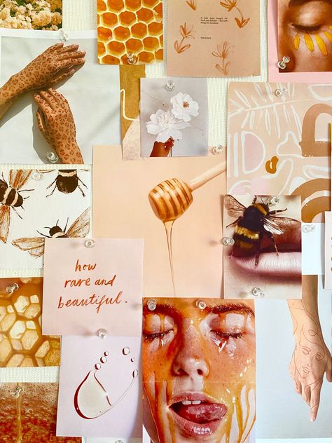 Honey mood board Honey Bee Mood Board, Bee Moodboard, Honey Bee Aesthetic, Honey Marketing, Honey Moodboard, Honeycore Aesthetic, September Mood Board, Honey Nails, Honey Bee Theme