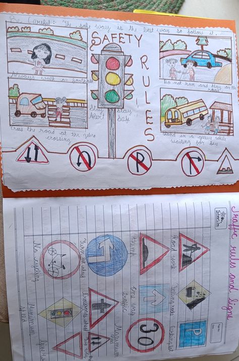 Traffic Rules Poster Drawing, Safety Rules On Road, Traffic Signs And Symbols, Road Safety Poster, Road Safety Signs, Road Traffic Safety, Educational Toddler Activities, Word Family Activities, Safety Poster