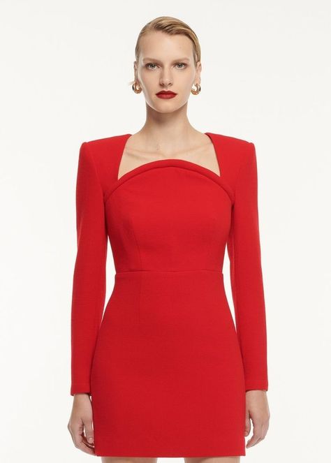 Evening Mini Dress With Structured Shoulders And Long Sleeves, Cocktail Long Sleeve Mini Dress With Structured Shoulders, Formal Tops For Women, Roland Mouret Dress, Padded Dress, Classy Gowns, Corporate Dress, Fashion Fantasy, Cute Short Dresses