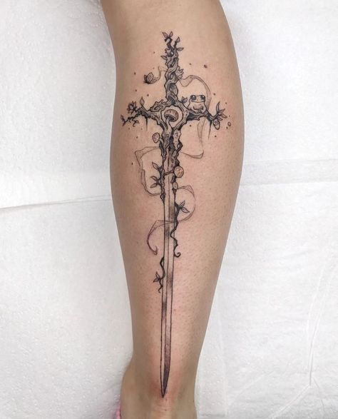 Swords Gothic Tattoo, Argentinian Tattoo Ideas, Dagger Tattoo Forearm, Gothic Art Tattoo, Biology Tattoo, Dagger Tattoos, Calf Tattoos For Women, Gothic Tattoos, Bookish Tattoos