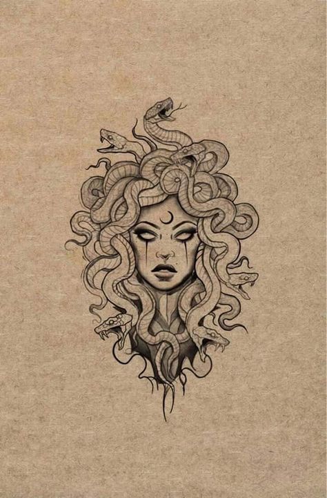 Medusa Tattoo On Back, Medusa Art Drawing, Medusa Tattoo Drawing, Feminine Medusa Tattoo, Medusa Perseus, Gorgon Art, Greek Goddess Medusa, Medusa Sketch, Medusa Animal