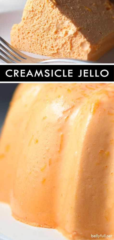 This Orange Creamsicle Jello Mold has a mousse-like texture, so delicious, and super easy using only a few pantry staples. Perfect for a Sunday brunch. #orangejellomold #orangejellomoldrecipes #orangejellosalad #orangejellorecipes #jellomoldrecipes #jellosaladrecipes #creamsiclejellomold ##creamsiclejellosalad Orange Creamsicle Jello, Creamsicle Jello, Orange Jello Salads, Jello Mold Recipes, Jello Dessert Recipes, Orange Jello, Fluff Recipe, Fluff Desserts, Jello Desserts