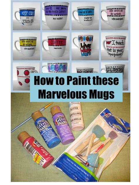 How to Paint Marvelous Mugs Tutorial:    What paint should you use?  Where do you buy it?  What brushes do you use?  Are they dishwasher safe?  Do I have to bake them?  Where do you buy the mugs? How To Paint Mugs And Bake, Flowers Pottery Painting, Art Middle School, Flowers Pottery, Painting Clay, Sharpie Mugs, Diy Sharpie Mug, Sharpie Paint Pens, Painted Coffee Mugs