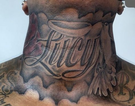 Neck And Throat Tattoos Men, Name Tattoos On Neck, Hood Neck Tattoo For Guys, Front Neck Tattoo, Full Neck Tattoos, Mens Body Tattoos, Black Men Tattoos, Best Neck Tattoos, Half Sleeve Tattoos Forearm