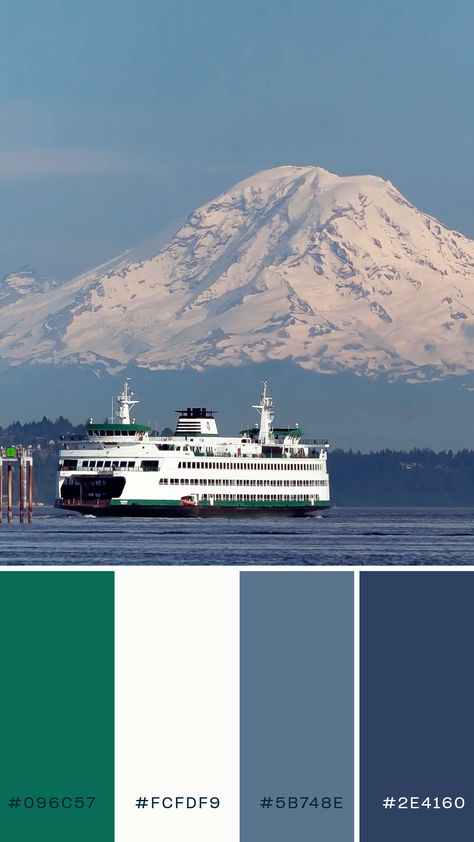 Color palette inspired by the Washington state ferries Washington Color Palette, Seattle Color Palette, Pnw Color Palette, Pnw Decor, Pacifica Northwest, Pacific Nw, Beach Color, State Fair, Washington State