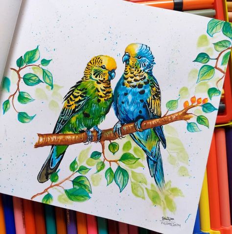 Drawn using @kokuyo.camlin brush pens..... . . . #art #artist #artwork #birds #parakeet #parakeets #artwork #artworks #sketchbook #brushpen #watercolor #watercolour #illustration #illustrations #illustrationartists #illustrator #arte #arts #artsy #arttherapy #artistoninstagram #artgram #artistsofinstagram #artoninstagram #intaart #birdillustration #love #nature #sketchbookdrawing #relaxing #therapy Birds Parakeet, Brush Pens Art, Watercolour Illustration, Parakeets, Brush Pens, Bird Illustration, Love Nature, Sketchbook Drawing, Illustration Artists