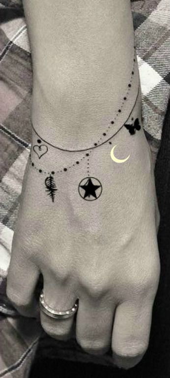 Tattoos Pulseras, Charm Bracelet Tattoo, Bracelet Tattoos, Wrist Bracelet Tattoo, Bracelet Tattoo, Anklet Tattoos, Planet Tattoos, Small Wrist Tattoos, Wrist Tattoos For Women