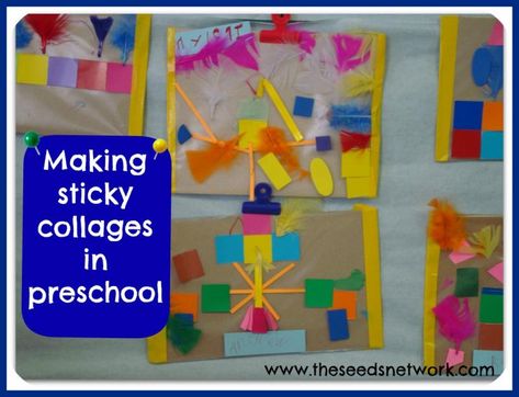 Making sticky collages in preschool Prek Art, Toddler Fine Motor Activities, Construction Unit, Entertaining Kids, Preschool Spring, Kids Art Studio, Art Preschool, Teaching Crafts, Shape Collage