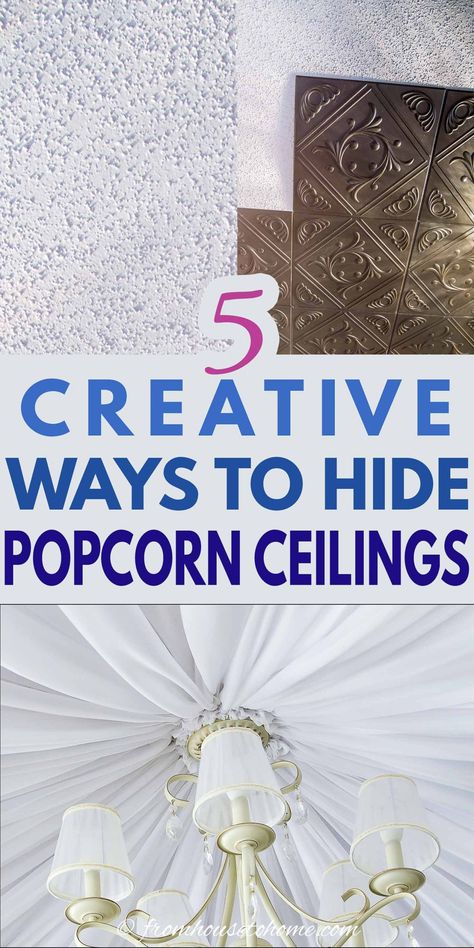 Hide Popcorn Ceilings (5 Easy Ways To Cover Popcorn Ceilings) Ceiling Ideas Painted, Diy Ceiling Makeover, Diy Ceiling Ideas, Ceiling Ideas Bedroom, Diy Ceiling Decor, Cover A Popcorn Ceiling, Diy Ceilings, Painted Ceiling Ideas, Remove Popcorn Ceiling