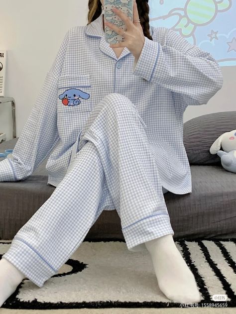 Baggy Pyjamas, Korean Pyjamas, Cute Night Outfits, Night Wear Pajamas, Preppy Tops, Cotton Shirts Women, Blouse Casual Fashion, Cute Pjs, Pajama Fashion