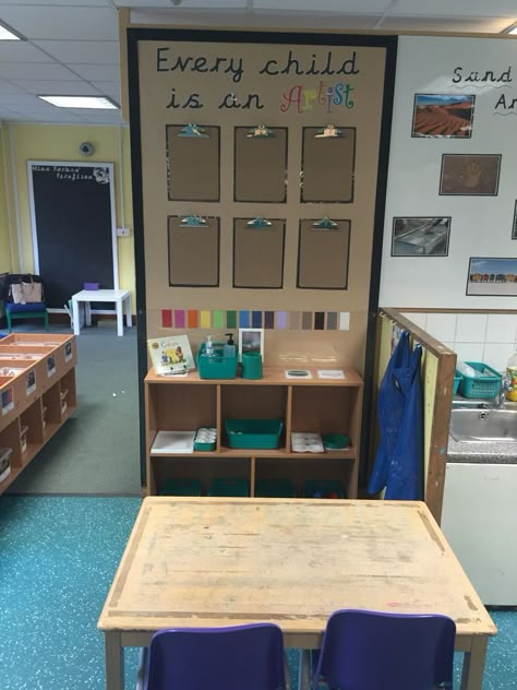 Wall Displays Eyfs, Early Years Display Ideas, Art Area Display Eyfs, Art Area Early Years, Creative Area Display Eyfs, Early Years Classroom Areas, Natural Display Boards, Early Years Art Area, Art Areas Early Years