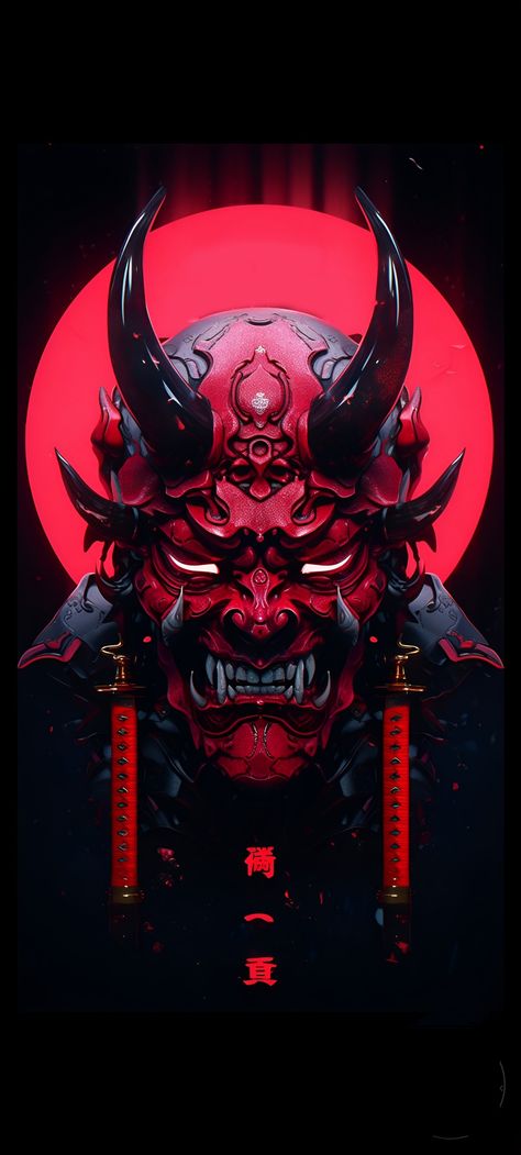 Red And Black Samurai Wallpaper, Oni Iphone Wallpaper, Samurai Oni Wallpaper, Ninja Mask Design, Samurai Mask Wallpaper, Dark Samurai Wallpaper, Oni Mask Wallpaper, Scary Samurai, Oni Wallpaper