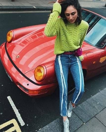 These 15 Green Sweater Outfits Will Brighten Up Your Winter | Who What Wear Lime Green Outfit, Lime Green Outfits, Green Outfit Ideas, Green Sweater Outfit, White Fur Jacket, Zebra Pant, Green Turtleneck Sweater, Lime Green Dress, Pink Midi Skirt