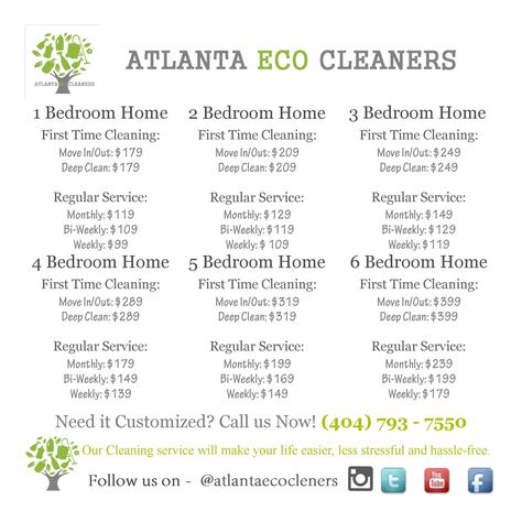 Check out our house cleaning prices below:          ** 90% of our house cleanings fall between these prices. If there is a change in price assessment, we will call you before we clean.**  1 Bedroom price up to 1000sqft, max 3 man hours, then $45/hour  2 Bedroom price up to 2000sqft,  ... House Cleaning Packages, House Cleaning Business Pricing, House Cleaning Price List, Cleaning Business Price List, House Cleaning Rates, House Cleaning Prices, Cleaning Prices, Housekeeping Business, Cleaning Services Prices