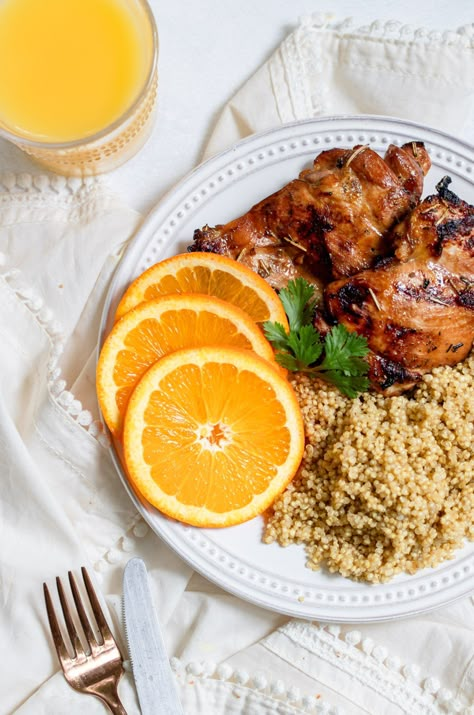 Easy Orange Juice Chicken Marinade (Grilled Orange Chicken Thighs) - Peanut Butter Fingers Orange Juice Chicken Marinade, Orange Chicken Marinade, Orange Juice Chicken, Chicken Thigh Marinade, Orange Juice Recipes, Easy Chicken Marinade, Peanut Butter Fingers, Butter Fingers, Chicken Marinade Recipes