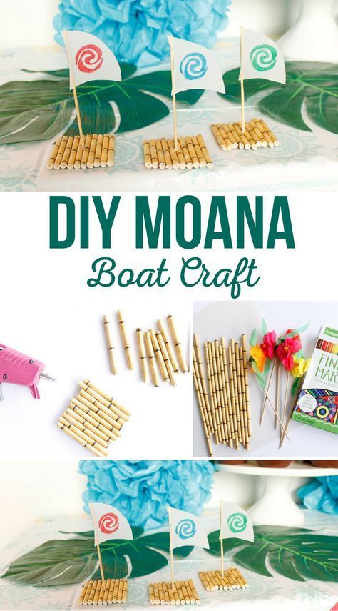 Make your own DIY Moana Boat Craft! This kids' craft is a great activity to do with kids during a Moana Birthday Party. See how @craftingchicks made this fun craft with just a few supplies. #diy #diyproject #craft #moana Dollar Tree Moana Birthday, Moana Party Activities, Moana Diy Party Decorations, Diy Moana Boat, Moana Party Games, Moana Party Favors, Moana Boat, Boat Craft, Moana Crafts