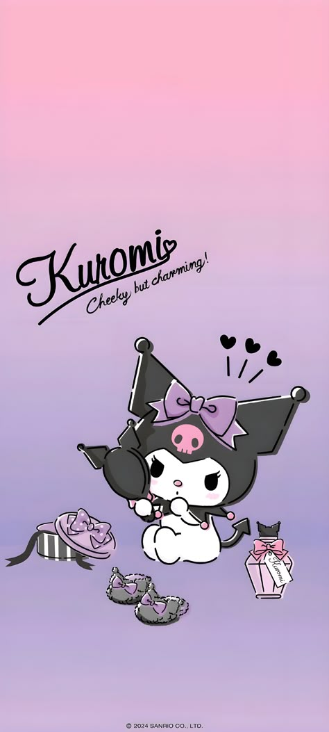 Goth Sanrio Aesthetic, Kuromi Kawaii Wallpaper, Kromi Wallpapers, Kuromi Calendar 2024, Koromiko Wallpaper, Kuromi Stickers Png, Kuromi Wallpaper Pink, Dark Pastel Wallpaper, Dark Kawaii Wallpaper